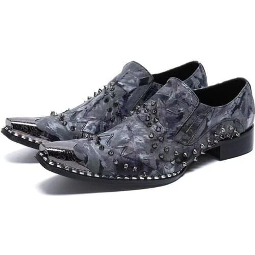 Homme Mens High Heels Pointed Toe Dress Shoes Rivet Genuine Leather Italian Shoes Men Leathe Wedding Shoe for Man