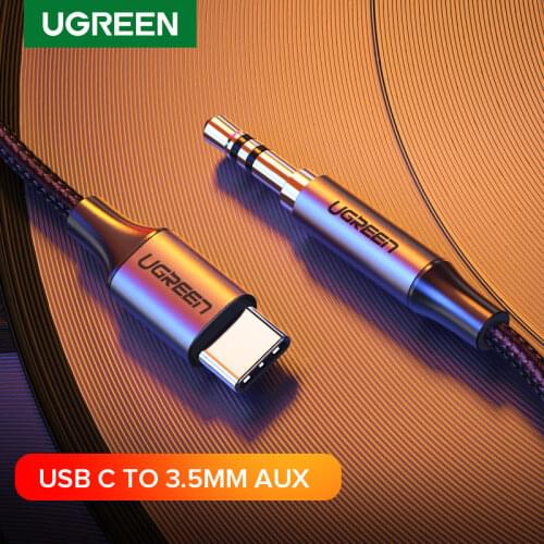 UGREEN USB C Jack Cable Nylon Braided Aux Audio Cable USB C to 3.5mm Jack Adapter for Huawei P30 Pro P20 Mate 20 Pro XIAOMI 10
