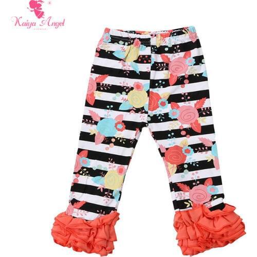 Kaiya Angel 2017 Girls Leggings Ruffles Kids Pants Ruffles Girls Pants Children Floral Print Trousers Wholesale Icing Pants