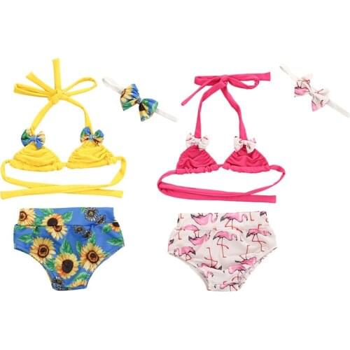 Wallarenear 0-24M Newborn Infant Baby Girl Summer Swimwear 3Pcs Clothing Set Designed With Bikini + Panties + Bow Headband