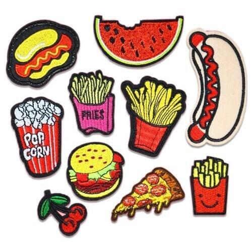 Cute Food Hamburger Pizza Donut Ice Cream Patch Sew Iron on Cartoon Patches Kids Cute Embroidered Patches for Clothes Applique