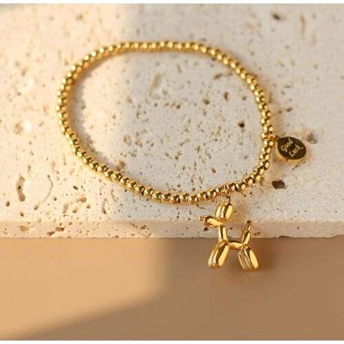 Cute Style Balloon Dog Elastic Bracelet Good Luck Round Bead Gold Plated Bracelet For Women Fashion Jewelry Gifts