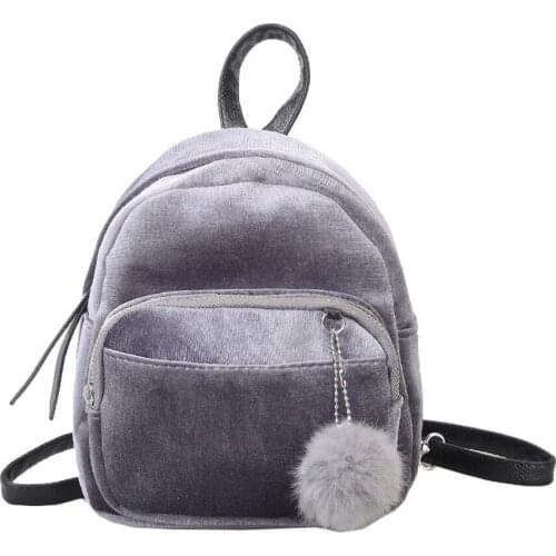 Mini Pompom Pendant Backpack Women Fashion Velvet Small Backpack Solid Color Luxury Backpack Women Girls Travel School Bags #30