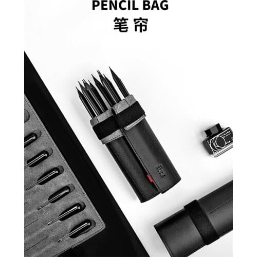 Fizz Multifunctional Pencil Bag 8 Hole Student Pencil Case Retro Leather Larger Capacity Simple Stationery Bag For School Office