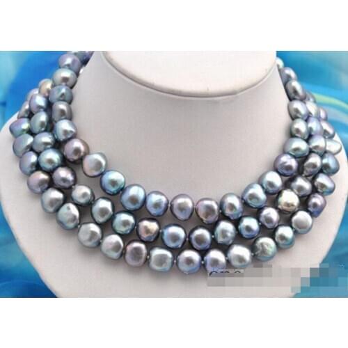 Fashion jewelry Free Shipping 50" 11X12mm baroque gray FW pearl necklace