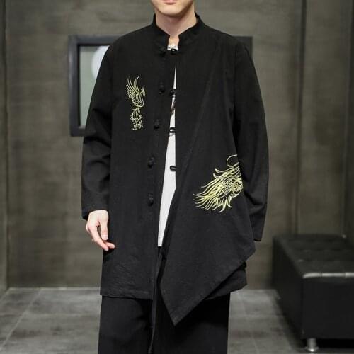 2021 Autumn Chinese Style Mens Clothing Cotton Cotton Linen Embroidery Vintage Mens Tops Coat Tang Suit Traditional Hanfu