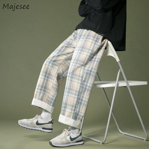 Men Plaid Casual Pants Straight Loose Hipster Couple Ulzzang Retro Large Size S-3XL High Quality Males Trousers Students Popular