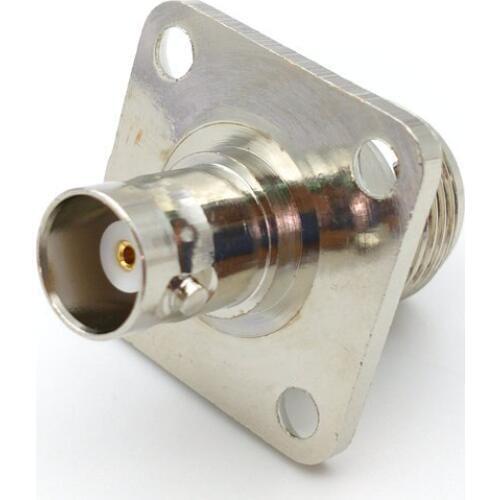 N Female Jack to BNC Jack Female 4 Hole Flange Mount Coax Adapter