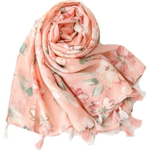 2021 Fashion Newest Floral Cotton Viscose Printed Tassel Scarf Shawls Wraps Hijabs 2Colors 10pcs/lot