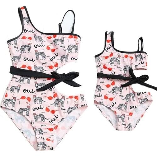 New Family Bathing Suits Mother Girl Hollow Bandage Bikini One Piece Swimsuit Mom Daughter Swimsuits Children Baby Kid Swimwear