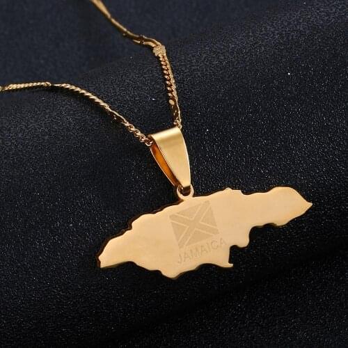 Stainless Steel Jamaica Map Pendant Necklaces Jamaican Map Flag Charm Jewelry