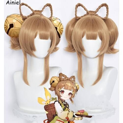 Game Genshin Impact Yaoyao Cosplay 40cm Wig Brown Hair Cosplay Anime Cosplay Heat Resistant Synthetic Wigs Halloween Role Play