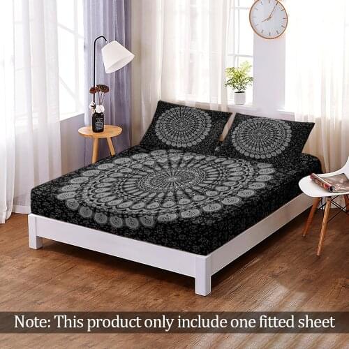 Bohemian Feathery Mandala Fitted Sheet 3D Print Custom Modern Elastic Band Bed Sheet Queen King Bedroom Flats Home Decor Adult