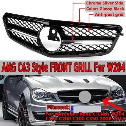For AMG C63 Style New Car Front Upper Grille Grill For Mercedes For Benz C Class W204 C180 C200 C300 C350 2008-14 Racing Grille