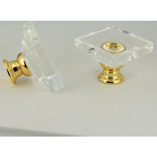 34mm modern simple square clear glass drawer tv cabinet knobs pulls silver chrome kitchen cabinet cupboard door handles fashion