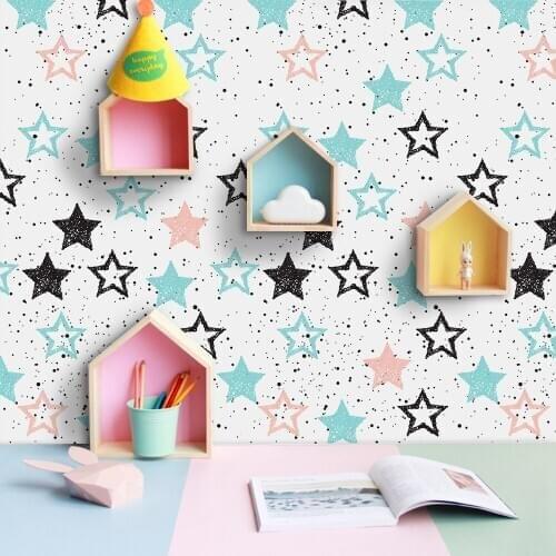 53X122cm Wallpaper Cloud Grometry Star Pvc Self-Adhesive Tile Sticker for Bathroom Furniture Kidsroom Home Decor Wall Stickers