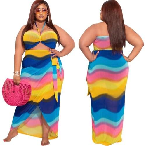 Sexy Halter Off The Shoulder Dress Tie Dye Printed Boho Elegant Plus Size Split Backless Dresses Plus Size 4XL 5XL Outfits