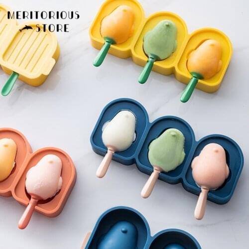 Silicone Bird Shape Ice Cream Mold Popsicle Mould with Sticks 3 Cell Ice Cube Tray DIY Homemade Dessert Cake Decoration Tool