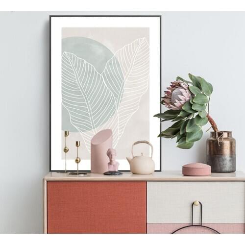 Nordic Blue Watercolor Abstract Canvas Painting Scandinavian Poster Plant Leaf Line Wall Art Print Picture for Living Room Decor