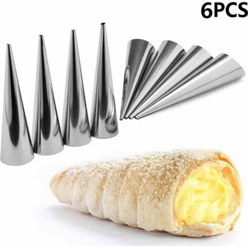 6Pcs/Lot DIY Baking Cones Stainless Steel Spiral Baked Croissants Tube Horn Pastry Roll Cake Mold Bakeware Kitchen Gadgets S2