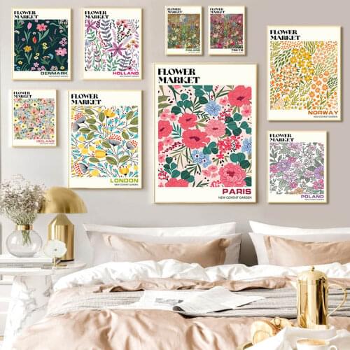 Colorful Flower Market Leaves Abstract Vintage Art Canvas Painting Nordic Posters And Prints Wall Pictures For Living Room Decor