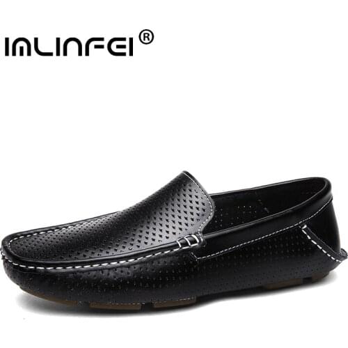 IMLINFEI Mens Shoes Lollow Out Loafers Ventilation Casual Shoes Fashion Slip On Mens Flats Male Driving Shoes