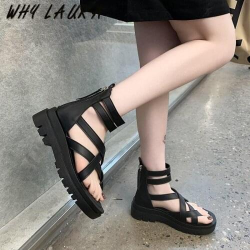 Feminine Sandalias Mujer Beach Casual Mid-heel Zip Closure Platform Sandal 2021 New Flip Wedged-heel Sandalias Mujer Beach Casua