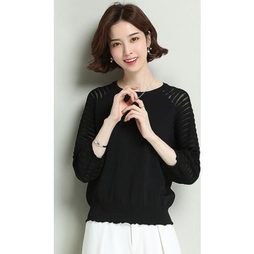 Women Three-quarter Sleeve Thin Sweater Spring New Korean Round Collar Pullovers Female Solid Color Casual Fashion Tops H9355