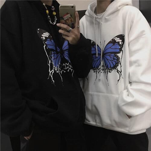 Street ladies pullover butterfly print hoodie oversized Harajuku style hooded plus size winter couple sweatshirt ladies streetwe