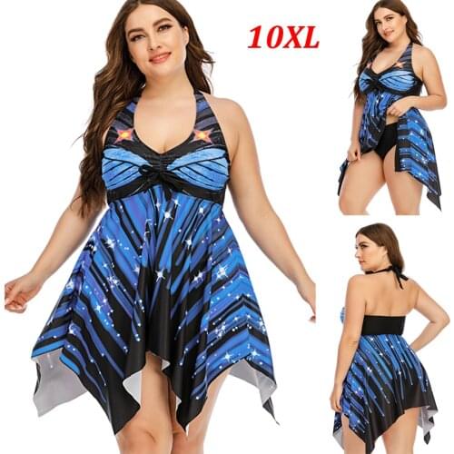 Super Large Size 10XL Women Print Push Up Tankini Set Two Piece Swimsuit Plus Size Swimwear 2021 New Vintage Swimsuit