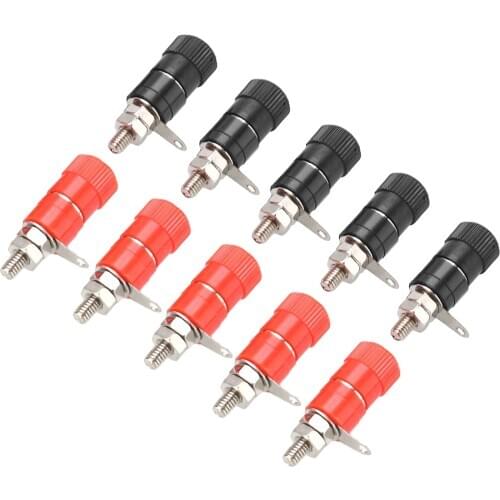 10pcs Terminal Blocks 4mm Amplifier Terminal Connector Nickel Plated Binding Post Banana Plug Jack Connector Red Black