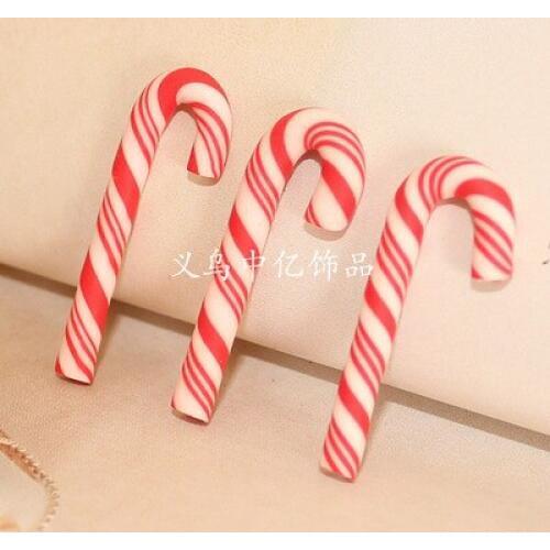 10pcs/lot polymer clay little lovely red Christmas crutch 27mm Scrapbook Embellishment DIY Phone Decoration