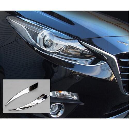 2PCS ACCESSORIES FIT FOR MAZDA 3 AXELA 2014 2015 2016 CHROME FRONT HEAD LIGHT EYEBROW EYELID GARNISH TRIM COVER