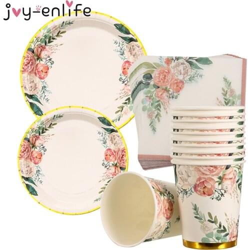 8pcs Floral Printing Disposable tableware tea party table decoration plate cup napkins wedding decor baby shower birthday party