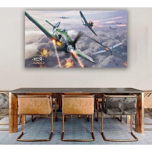 Air battle Fw 190 P-51 B-17 Flying Fortress aircraft game fantasy living room home wall art decor canvas fabric poster