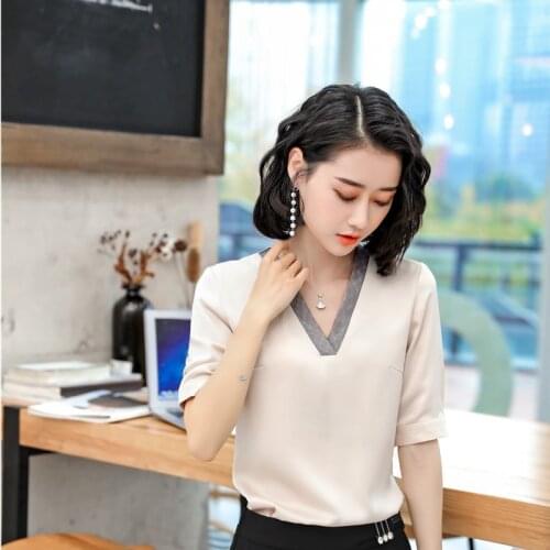 Half Sleeve Blouses & Shirts For Women OL Styles Fashion V-neck Formal Business Work Wear Ladies Blouse Female Tops Clothes