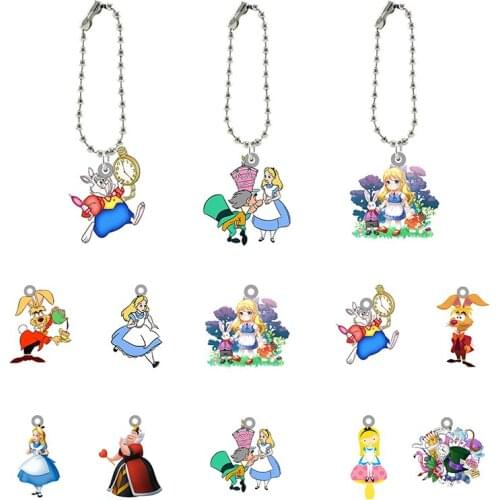 Disney Alice Pattern Personality Creative Design Cartoon Keychain Epoxy Backpack School Bag Keychain Accessories