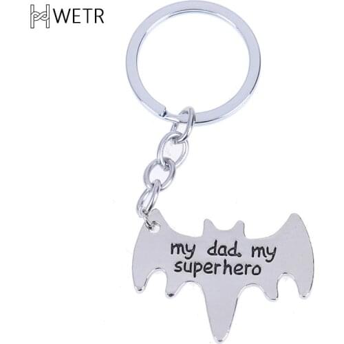 "My Dad My Superhero" Bat Shape Keychain Daddy Key Rings Gift For Dad Fathers Day,Father Key Chain Cars Bags Accessories