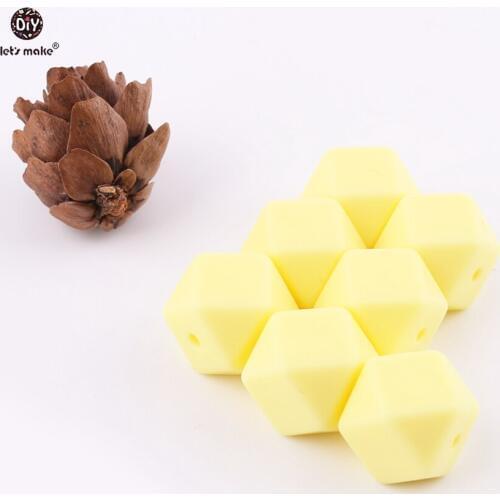Lets make Candy Yellow Color Can Chew Silicone Octagonal Beads BPA Free DIY Teething Hex Beads 10pc 14mm Baby Teether
