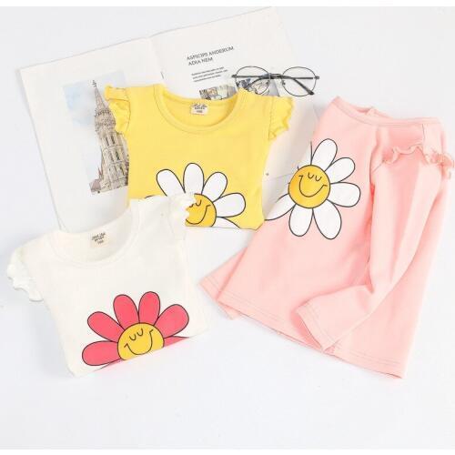 Childrens T Shirt Baby Girl Flowers Printed Cotton T Shirt Baby Girl Clothes Toddler Casual Long Sleeve Outwear Kids Tee Shirt
