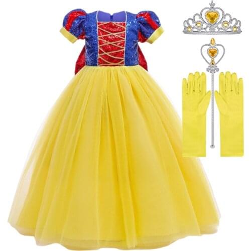 3-10 Years Girl Snow White Costume Baby Girl Snow White Cosplay Princess Dress Children Crown Kids Halloween Christmas Costume