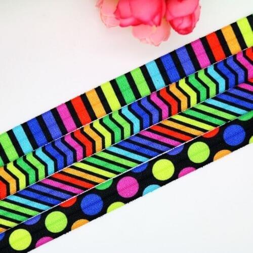 DUWES 5/8'' Free shipping Fold Elastic FOE neon chevron stripe dot printed headband headwear diy decoration wholesale OEM D459