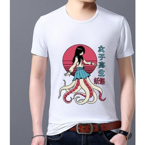 New Mens Fashion T-shirt Summer White Print Tee Harajuku Street Style Cute Funny Monster Pattern Male Casual Short Sleeve Tops