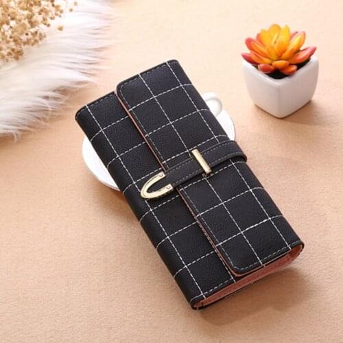 Women Long Plaid Wallet Matte Ladies Coin Purse Large Capacity Phone Pocket Retro Style Multiple Card Holder Female Hasp Clutch