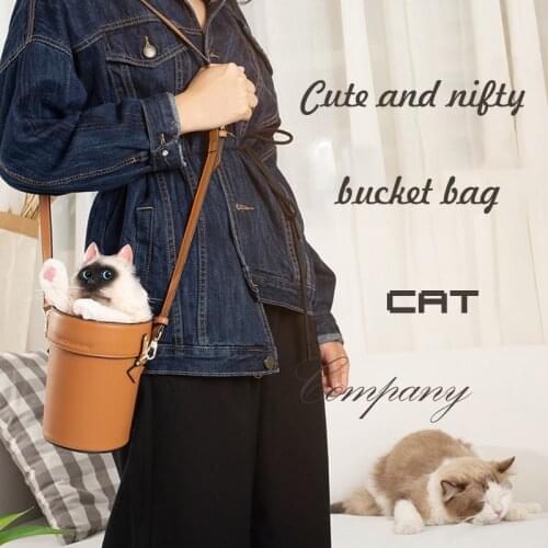 Creative Cute Simulation Cat Crossbody Bag For Women Shoulder Bag Brand Designer Women Bags Handmade Leather Bucket Bag Handbag