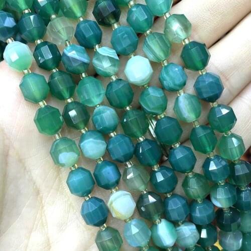 6mm 8mm Faceted Natural Green Striped Agates Stone Round Loose Spacer Beads For Handmade DIY Jewelry Making Bracelet Necklace