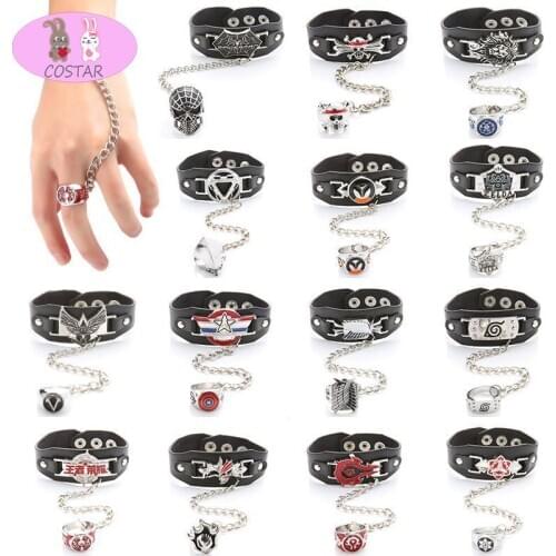 COSTAR Hot Game Anime Naruto OW Attack on Titan Bleach Punk Style Alloy Ring Bracelet Fashion Harajuku Accessories