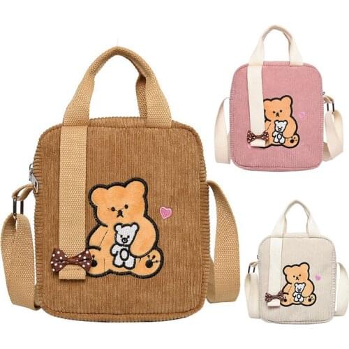 Cute Fashion Women Shoulder Bags Corduroy Cartoon Bear Female Handbags Messenger Bags Mini Purses Bag For Girls Children Gifts