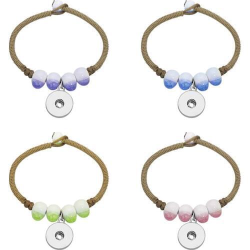 New Beauty glass bead rope snap bracelets 15cm kids size fit 12MM/18mm snap buttons snap jewelry wholesale SE0199