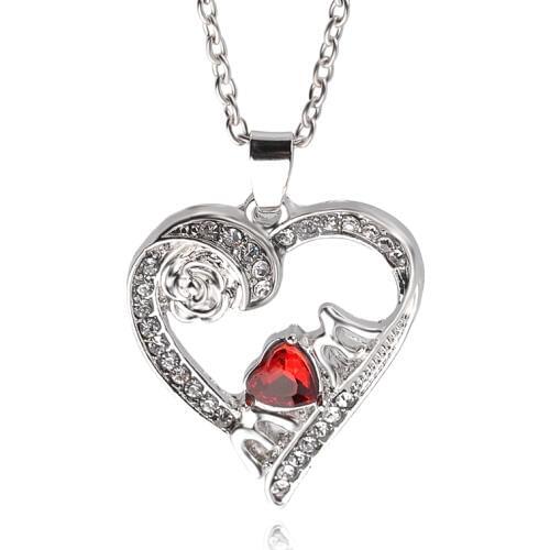 Heart Shaped Pendant Necklace Love Mom Chain Necklace Red Crystal Jewelry Mothers Day Gift Rose Flower Choker For Mother